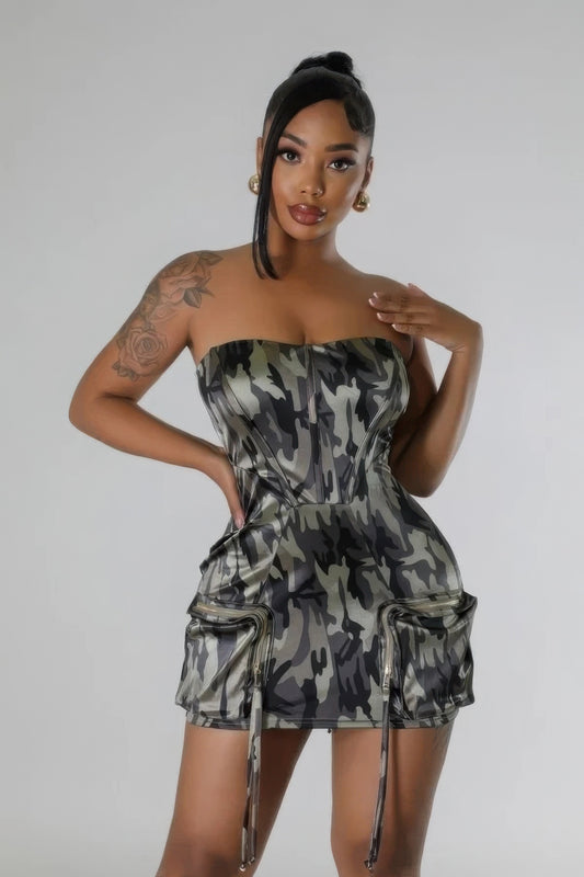 Baddie In Camo Mini  Dress